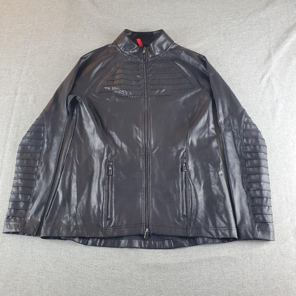 SPANX Jacket Womens Medium Black Full Zip Lightweight Faux Leather Moto 15158 R